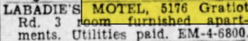 Labadies Motel (Labadie Motel) - Oct 1960 Ad With Name And Address